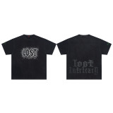 Lost Intricacy new American-style trendy brand washed and rhinestone-embellished vintage distressed loose-fit pullover short-sleeve T-shirt