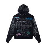 Cross-border American fashion Hellstar vintage high street hoodie with horse print, American hip-hop street style fleece sweatshirt