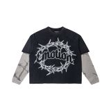 Cross-border European and American trendy brand American street hip-hop long-sleeve patchwork T-shirt for men and women, high street style