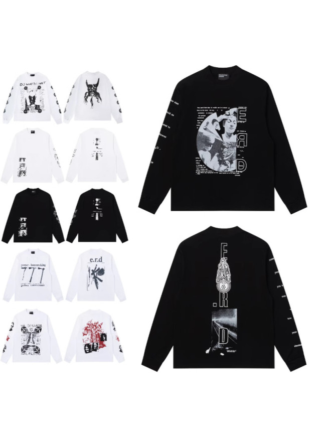 Cross-border American fashion E.R.D.'Melancholic Rich Kid' print American high street loose casual pure cotton trendy long-sleeve T-shirt
