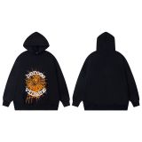 Sp5der Spider Web Foam Print Fleece-Lined Hoodie American Style Trendy Hip-Hop Loose Fit Hooded Sweatshirt Jacket for Men and Women