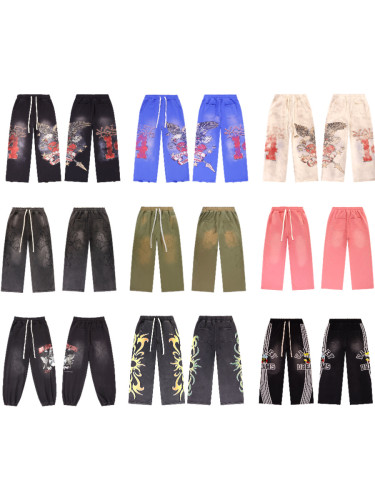 Cross-border foreign trade Vale new drawstring loose fit distressed street hip-hop American style pure cotton versatile pants