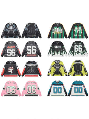 SAINT MICHAEL CHO American street fashion brand printed mesh patchwork long-sleeve unisex couple's top for autumn