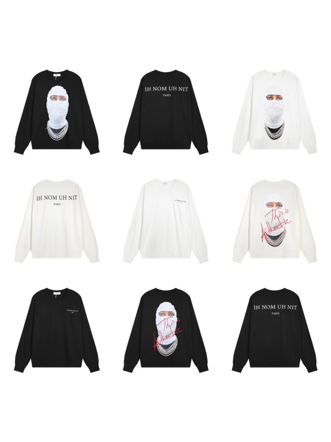 Ih Nom Uh Nit Pearl Masked Man Print Loose Long Sleeve T-Shirt