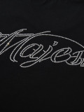 Cross-border American fashion MAJESTIK direct-print American street hip-hop printed rhinestone vintage washed short-sleeve T-shirt