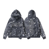 Cross-border American fashion Hellstar loose-fitting American hip-hop street style pure cotton washed vintage zipper hooded sweatshirt
