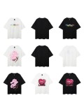 Trendy brand heart-printed short-sleeve T-shirt, unisex, loose fit for summer, suitable for couples