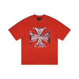 Cross-border trendy new American street hip-hop pure cotton vintage distressed casual versatile short-sleeve shirt