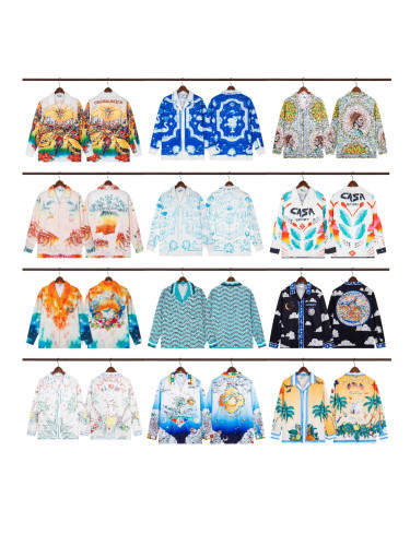 Cross-border American fashion Casblanca long-sleeve shirt, casual beach style, unisex printed patterned shirt