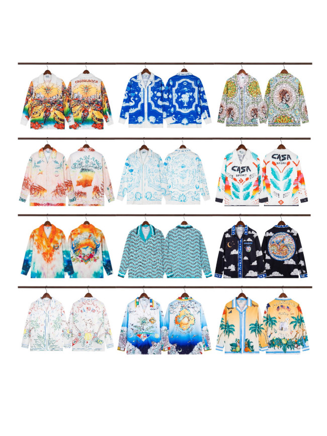 Cross-border American fashion Casblanca long-sleeve shirt, casual beach style, unisex printed patterned shirt