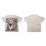 Cross-border American fashion MAJESTIK direct-print American street hip-hop printed rhinestone vintage washed short-sleeve T-shirt
