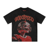 Cross-border American fashion new vintage American hip-hop street style washed vintage printed pure cotton casual T-shirt