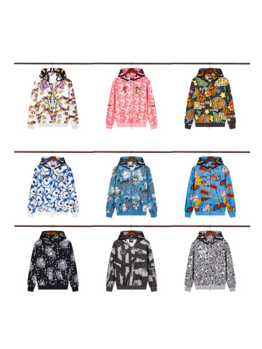 Cross-border trendy brand Glo Long's new full-print hooded pure cotton zip-up American street hip-hop sweatshirt