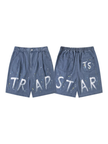 Trapstar retro denim casual letter print short-sleeve shirt set