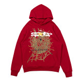 Sp5der cross-border trendy brand new loose casual printed hooded pure cotton spider web versatile American street style sweatshirt