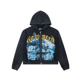 Cross-border 25ss autumn and winter new style direct-print washed vintage pure cotton hip-hop trendy hoodie sweatshirt