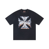 Cross-border trendy new American street hip-hop pure cotton vintage distressed casual versatile short-sleeve shirt