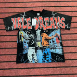 Cross-border American fashion brand VALE new American street hip-hop printed pure cotton versatile casual washed distressed short-sleeve T-shirt