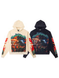 Cross-border 25ss autumn and winter new style direct-print washed vintage pure cotton hip-hop trendy hoodie sweatshirt