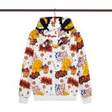 Cross-border trendy brand Glo Long's new full-print hooded pure cotton zip-up American street hip-hop sweatshirt