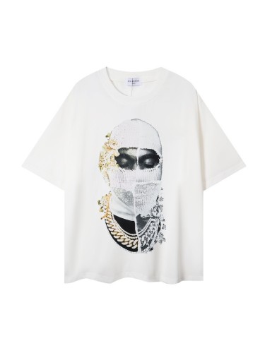 High Street Fashion Brand Masked Figure T-Shirt Dark Art Print Unisex Loose Casual Short Sleeve