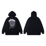 Sp5der Spider Web Foam Print Fleece-Lined Hoodie American Style Trendy Hip-Hop Loose Fit Hooded Sweatshirt Jacket for Men and Women