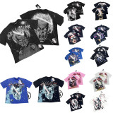 New European and American Gothic Style Quirky Street Fashion Hip-Hop Print High Street Casual Unisex Short Sleeve Crew Neck T-Shirt