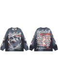 Cross-border American fashion Hellstar washed vintage distressed American street hip-hop printed long-sleeve T-shirt