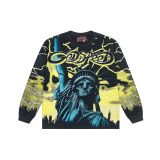 Cross-border American fashion new style American street hip-hop printed retro pure cotton casual long-sleeve T-shirt