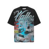 Cross-border American fashion brand VALE's new washed and distressed American hip-hop street print vintage pure cotton versatile short-sleeve T-shirt