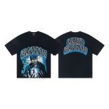 Cross-border American fashion  new rhinestone-printed American street hip-hop pure cotton loose-fit short-sleeve shirt