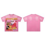 Cross-border American fashion MAJESTIK direct-print American street hip-hop printed rhinestone vintage washed short-sleeve T-shirt