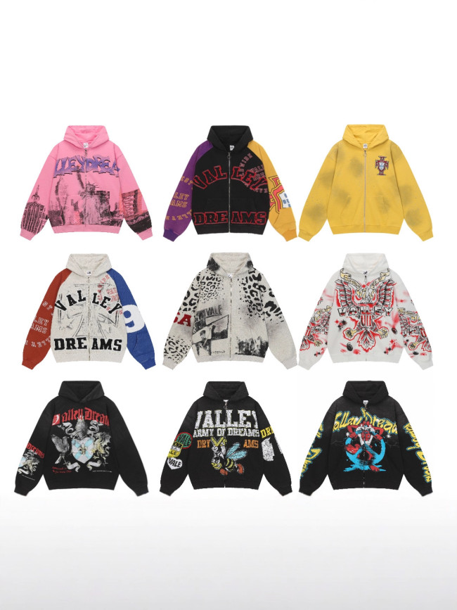 Cross-border American fashion brand VALE's new street hip-hop American-style washed vintage cotton sweatshirt with printed trendy design