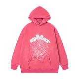 Sp5der Spider Web Foam Print Fleece-Lined Hoodie American Style Trendy Hip-Hop Loose Fit Hooded Sweatshirt Jacket for Men and Women