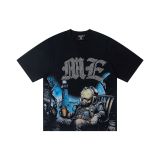 Cross-border American fashion  new rhinestone-printed American street hip-hop pure cotton loose-fit short-sleeve shirt