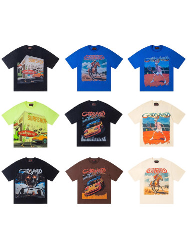 Cross-border trendy new American street hip-hop pure cotton vintage distressed casual versatile short-sleeve shirt