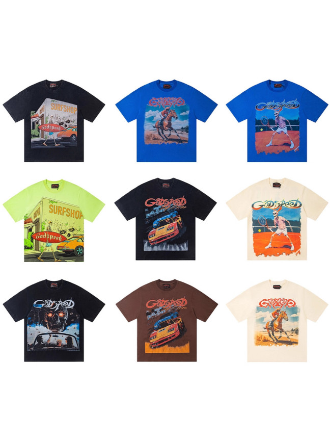 Cross-border trendy new American street hip-hop pure cotton vintage distressed casual versatile short-sleeve shirt