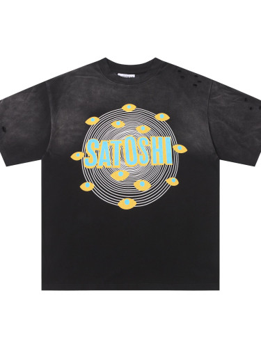 Cross-border American fashion printed letter American street hip-hop washed vintage pure cotton short-sleeve T-shirt