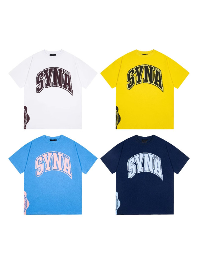 SYNAWORLD Men's Short-Sleeve T-Shirt, Summer Casual Versatile Loose Fit with Geometric Print, Trendy Spring Thin Style for Couples