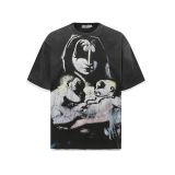Cross-border American fashion brand VALE's new washed and distressed American hip-hop street print vintage pure cotton versatile short-sleeve T-shirt