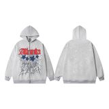 Sp5der Spider Web Foam Print Fleece-Lined Hoodie American Style Trendy Hip-Hop Loose Fit Hooded Sweatshirt Jacket for Men and Women