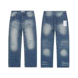 Cross-border American fashion VALE American high street streetwear hip-hop rhinestone distressed straight-leg denim pants