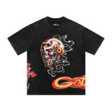 Cross-border American fashion new vintage American hip-hop street style washed vintage printed pure cotton casual T-shirt