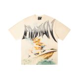 Cross-border American fashion  new rhinestone-printed American street hip-hop pure cotton loose-fit short-sleeve shirt