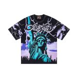 Cross-border trendy new American street hip-hop pure cotton vintage distressed casual versatile short-sleeve shirt