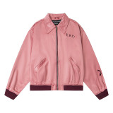 ERD  Rich Kid 25ss  New  Principle of Love  Embroidered Fleece-Lined Warm Leather Jacket, Loose Fit