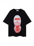 High Street Fashion Brand Masked Figure T-Shirt Dark Art Print Unisex Loose Casual Short Sleeve