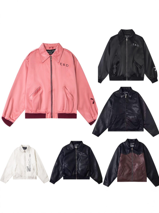 ERD  Rich Kid 25ss  New  Principle of Love  Embroidered Fleece-Lined Warm Leather Jacket, Loose Fit