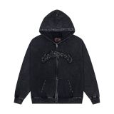 Cross-border 25ss autumn and winter new style direct-print washed vintage pure cotton hip-hop trendy hoodie sweatshirt