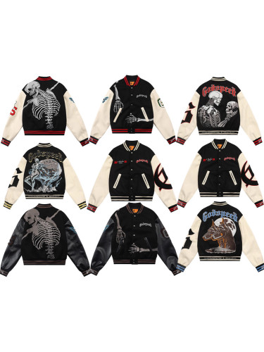 25S Cross-Border American Fashion Brand God&speed Skull Letter Embroidered Jacket High Street Padded Baseball Jacket